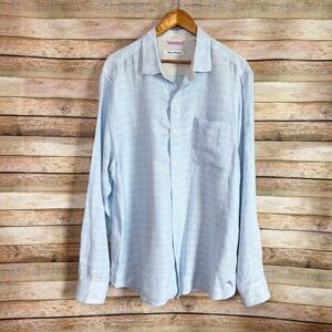 Tommy Bahama Men's Light Blue Linen Plaid Long Sleeve Button Down Shirt Size XL